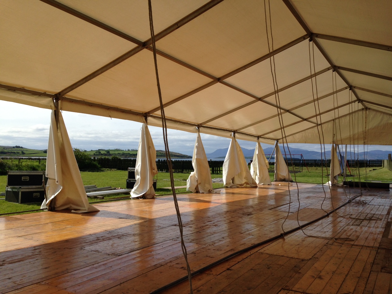 Erecting a wedding marquee on the Isle of Bute.