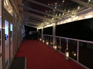 marquee glass canopy, glass verandah and red carpet