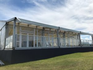 Floorstak system to install a marquee on uneven ground.
