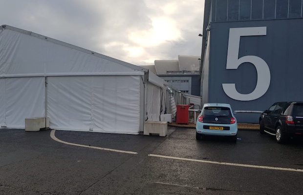 Marquee installed outside Hall 5 at the Scottish Events Campus in Glasgow