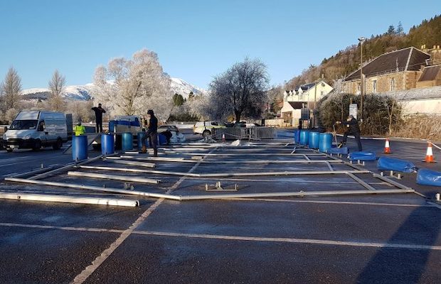 Marquee installation at Callander for Stirling Fisheries
