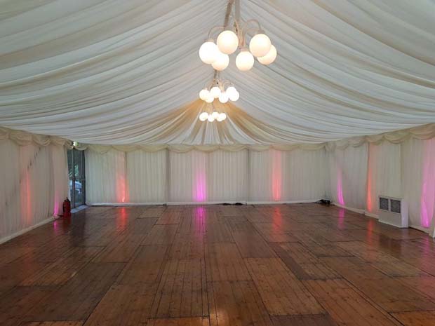 Balinakill wedding marquee with uplighters