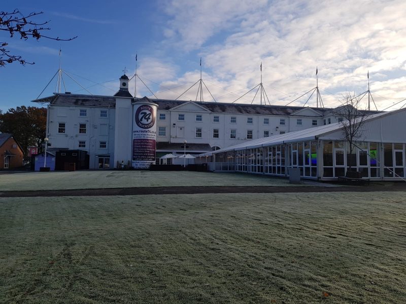 Marquee for an award ceremony at Hamilton Park Racecourse, Glasgow with solid glazing