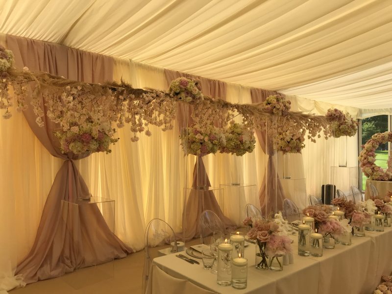 Wedding marquee with floral linings