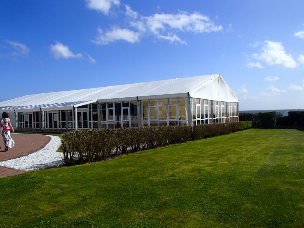 Wedding marquee at Seamill with solid opening windows