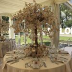Floral centrepiece on tables set for Loch Lomond Wedding June 2019 featuring solid glazed opening windows