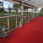 Red carpet verandah entrance at a Loch Lomond wedding